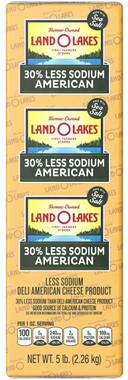 Land O Lakes 30% Less Sodium Yellow Deli American Cheese Product, 5 Pound -- 2 per case