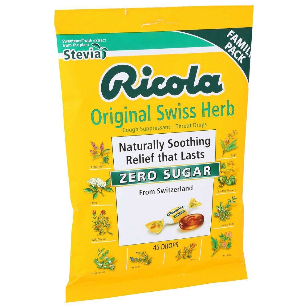Ricola Mountain Herb with Stevia Cough Drop - 45 count per pack -- 6 packs per case