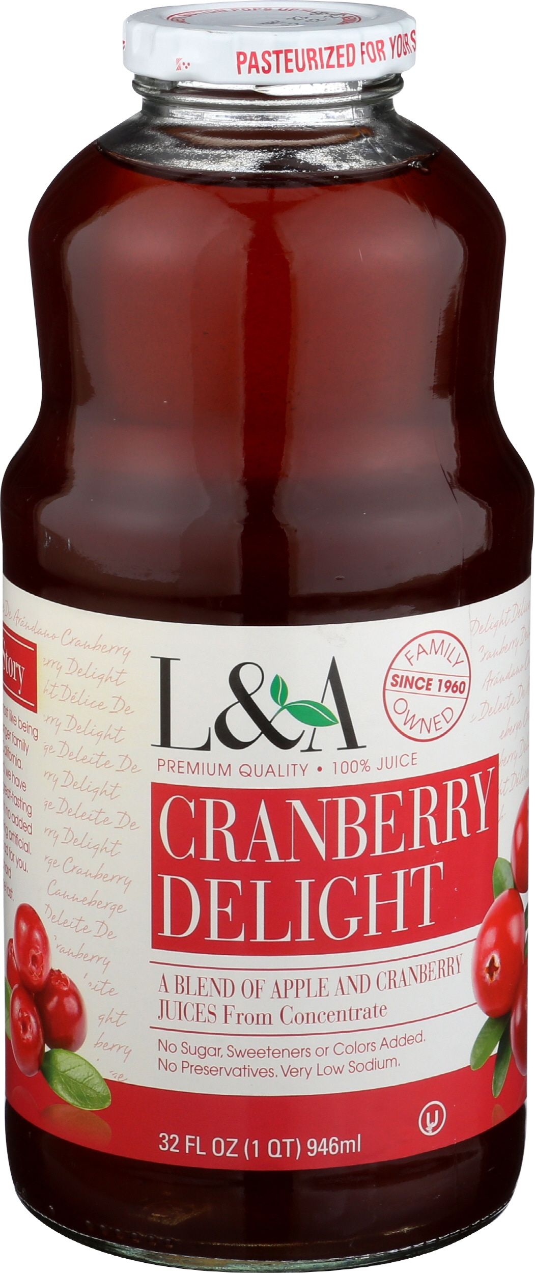 L and A Cranberry Delight Juice, 32 Fluid Ounce -- 6 per case
