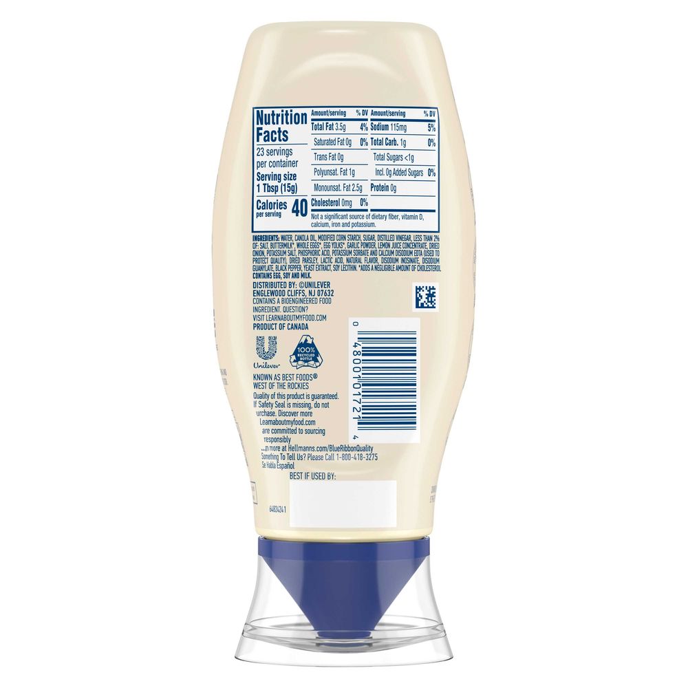Hellmanns Buttermilk Ranch Chicken Tender Mayonnaise Style Dip, 11.5 Fluid Ounce -- 8 per case