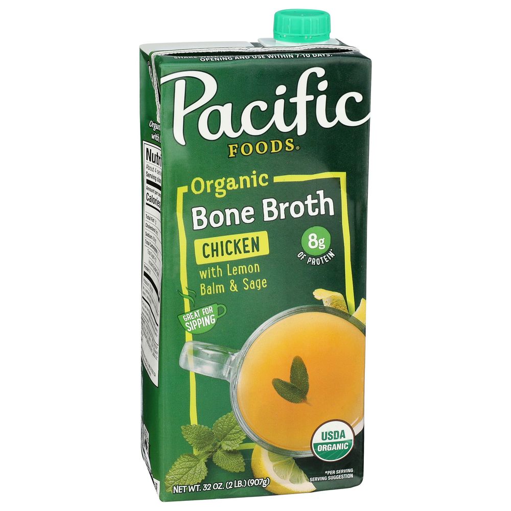 Pacific Foods Chicken Bone Broth with Lemon Balm and Sage, 32 Fluid Ounce -- 12 per case