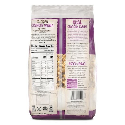 Natures Path Sunrise Eco Crunchy Vanilla Cereal, 23.8 Ounce -- 6 per case.