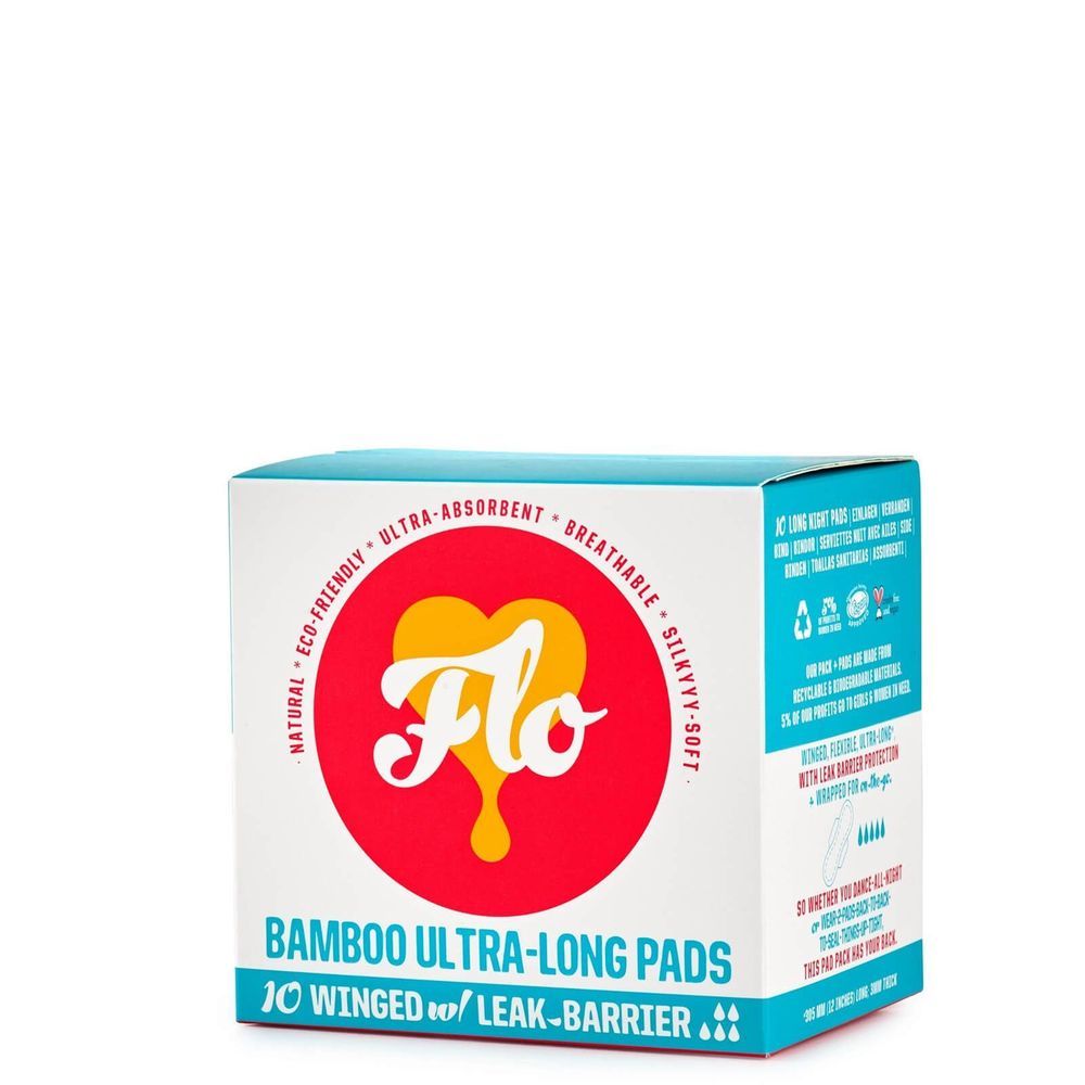 Flo Ultra Long Bamboo Pads With Wings, 10 Count -- 8 Per Case