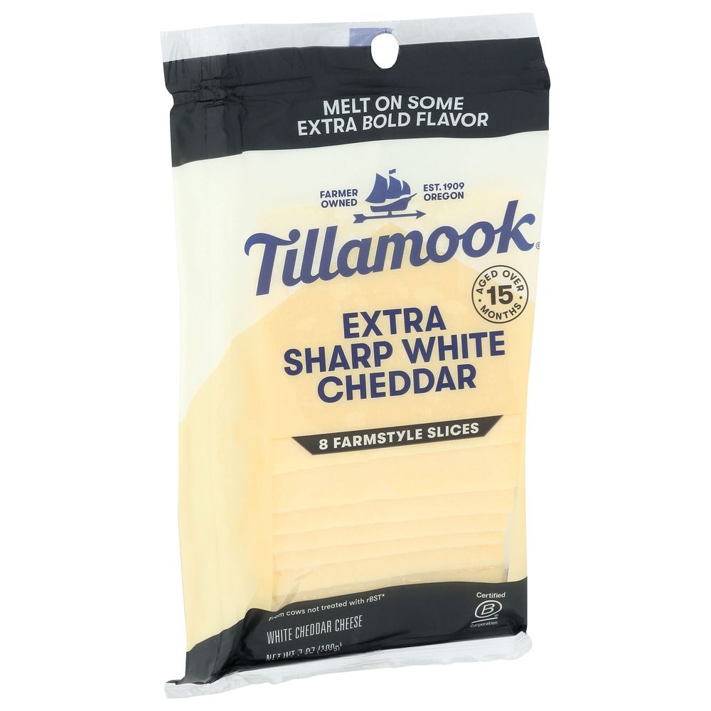 Tillamook 8 Farmstyle Extra Sharp White Cheddar Cheese Slices, 7 Ounce -- 12 per case