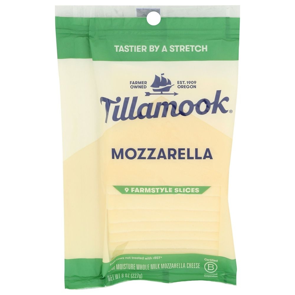 Tillamook Whole Milk Mozzarella Slices, 8 Ounce -- 12 per case