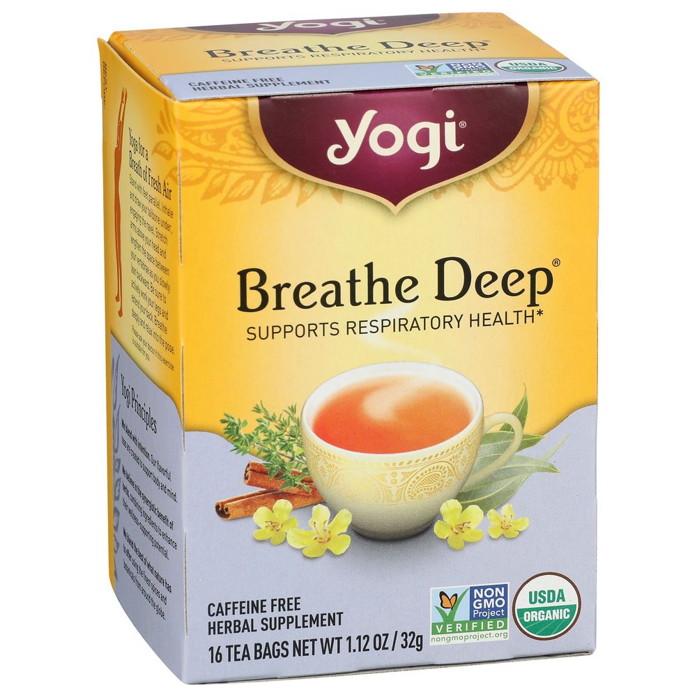 Yogi Organic Breath Deep Caffeine Free Herbal Supplement Tea, 16 tea bags -- 6 per case
