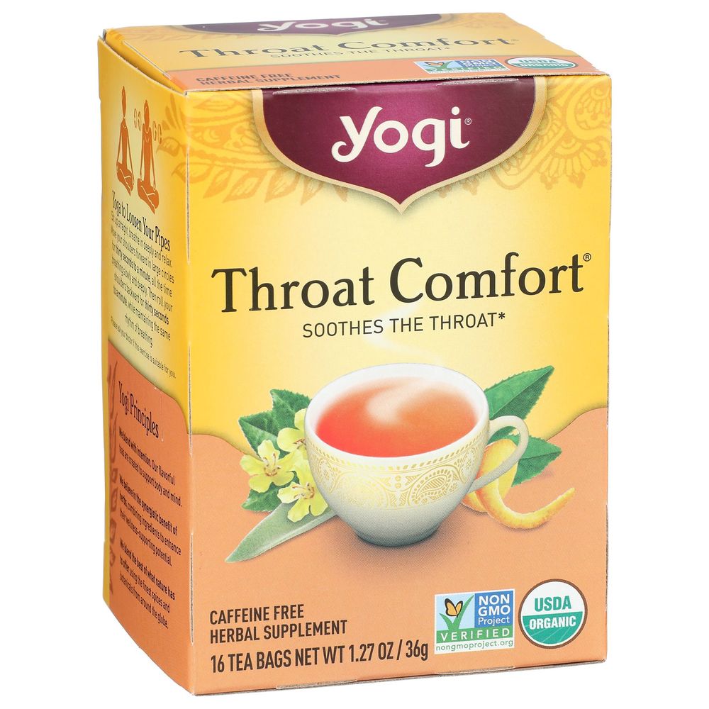 Yogi Organic Throat Comfort Caffeine Free Herbal Supplement Tea, 16 tea bags -- 6 per case