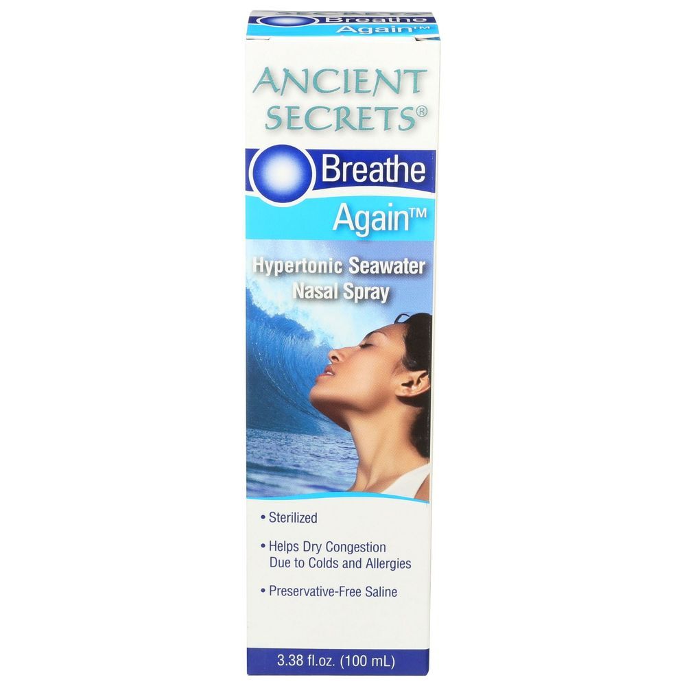 Ancient Secrets Breathe Again Hypertonic Seawater Nasal Spray, 3.38 Ounce -- 3 Per Case