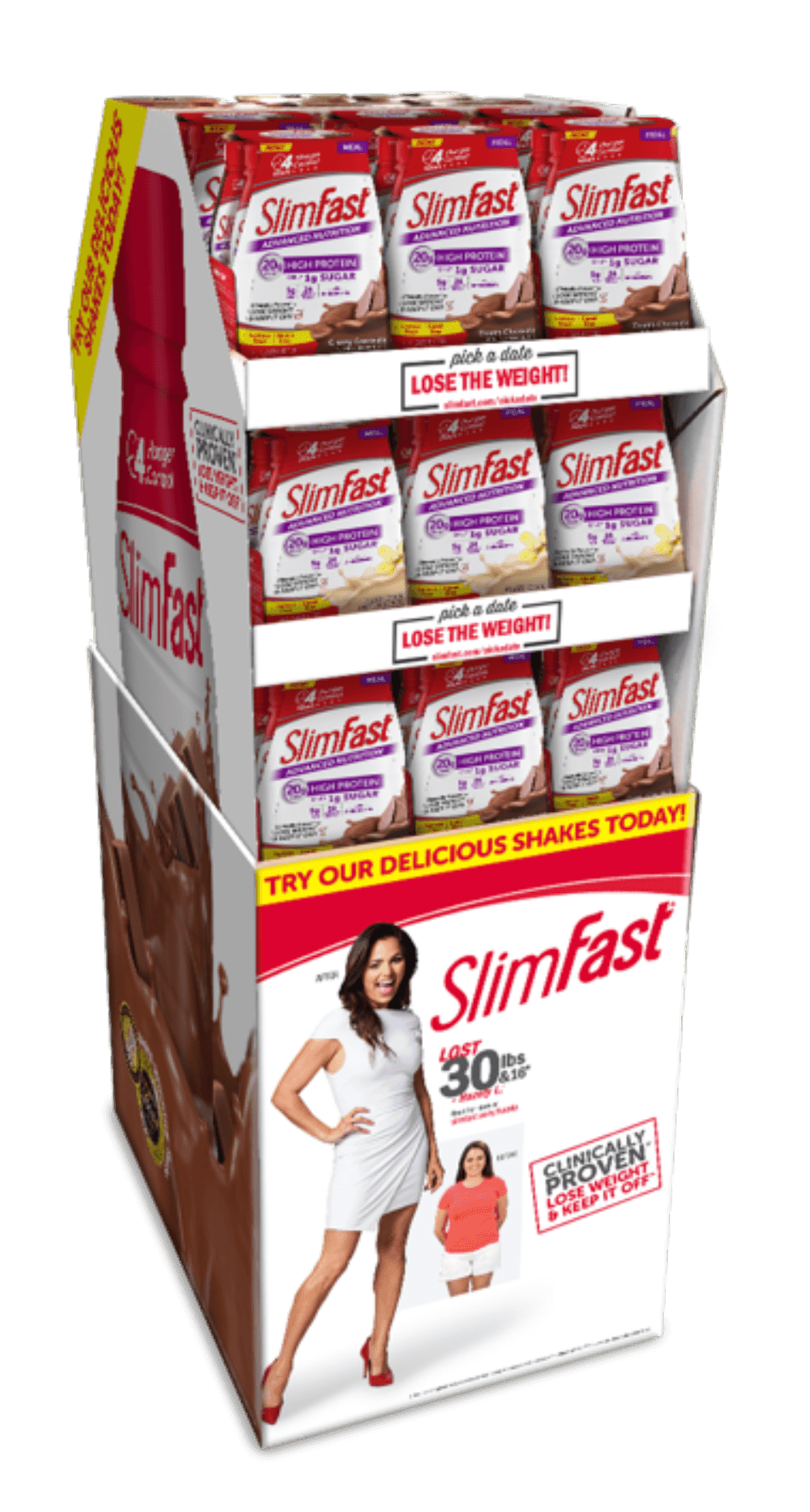Slimfast Advanced Creamy Chocolate and Vanilla Cream Meal Replacement Shake - 1/4 Pallet Display -- 144 per case.