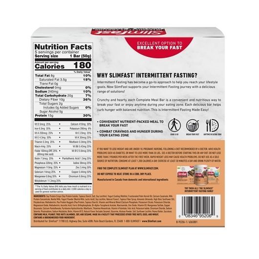 Slimfast Vanilla Almond Crunch Intermittent Fasting Meal Bar, 8.8 Ounce -- 6 Per Case