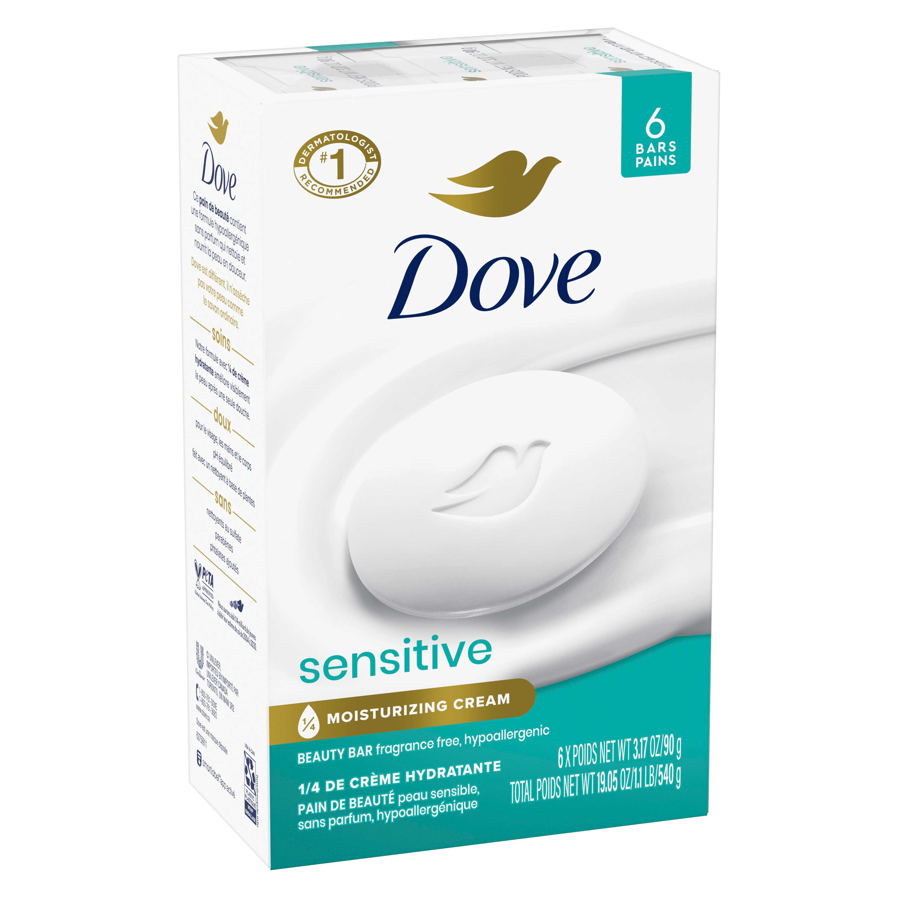Dove Sensitive Skin Beauty Bar Soap, 19.02 Ounce -- 9 per case