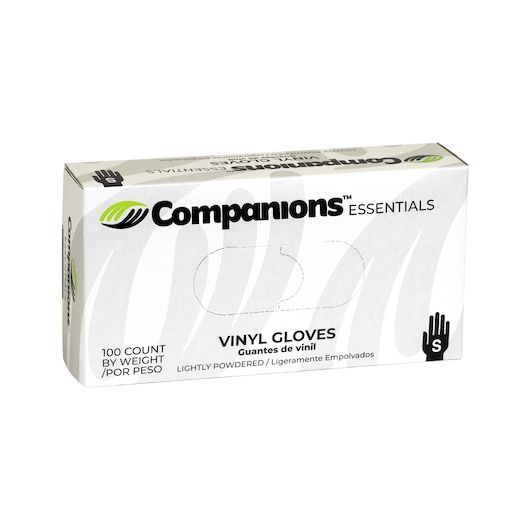 Companions Essentials Small Powdered Vinyl Gloves, 100 Count -- 10 Per Case