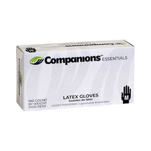 Companions Essentials Medium Powdered Latex Gloves, 100 count -- 10 per case