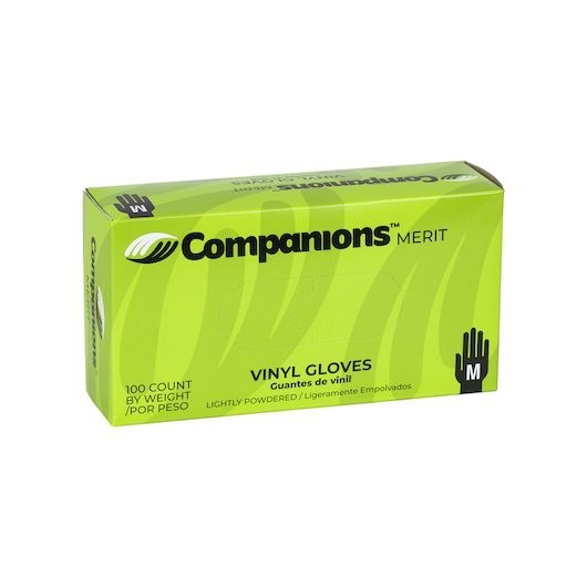 Companions Merit Medium Powdered Vinyl Gloves, 100 count -- 4 per case