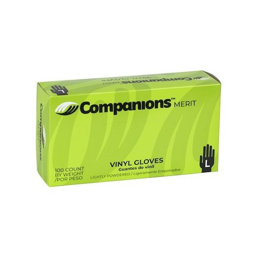 Companions Merit Large Powdered Vinyl Gloves, 100 count -- 4 per case