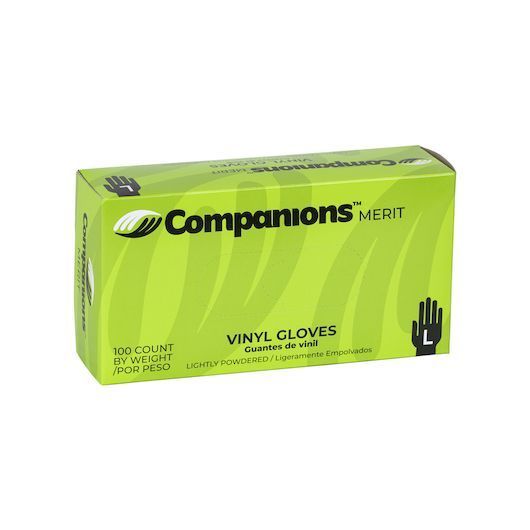 Companions Merit Large Powdered Vinyl Gloves, 100 Count -- 4 Per Case