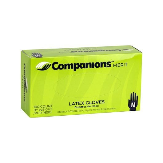 Companions Merit Medium Powdered Latex Gloves, 100 count -- 4 per case