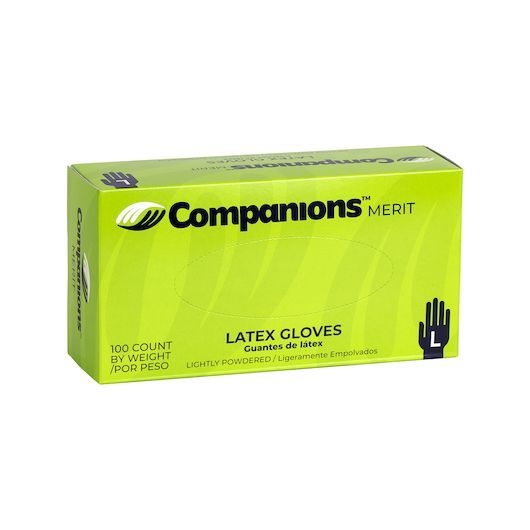 Companions Merit Large Powdered Latex Gloves, 100 count -- 4 per case
