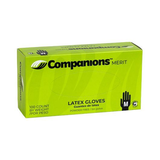 Companions Merit Medium Powder Free Latex Gloves, 100 count -- 4 per case
