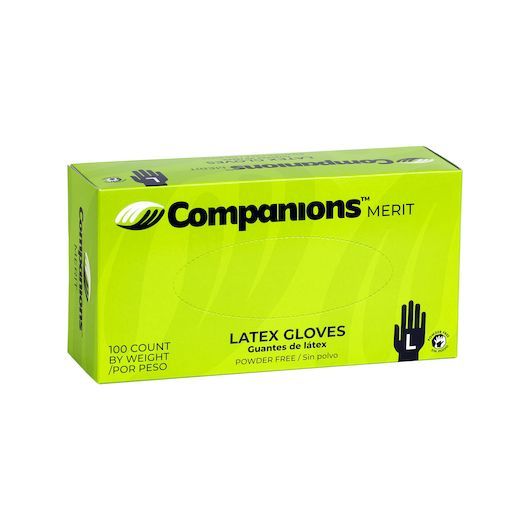 Companions Merit Large Powder Free Latex Gloves, 100 count -- 4 per case