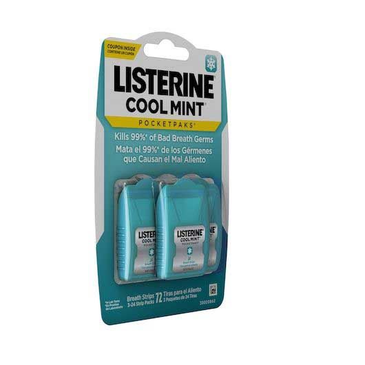 Listerine Pocketpaks Cool Mint Flavored Breath Strips, 72 Count -- 36 Per Case