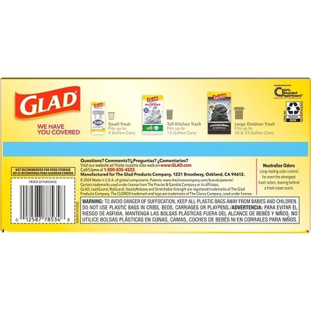 Glad Forceflex Fresh Clean OdorShield Tall Kitchen Drawstring Bag, 80 count -- 3 per case