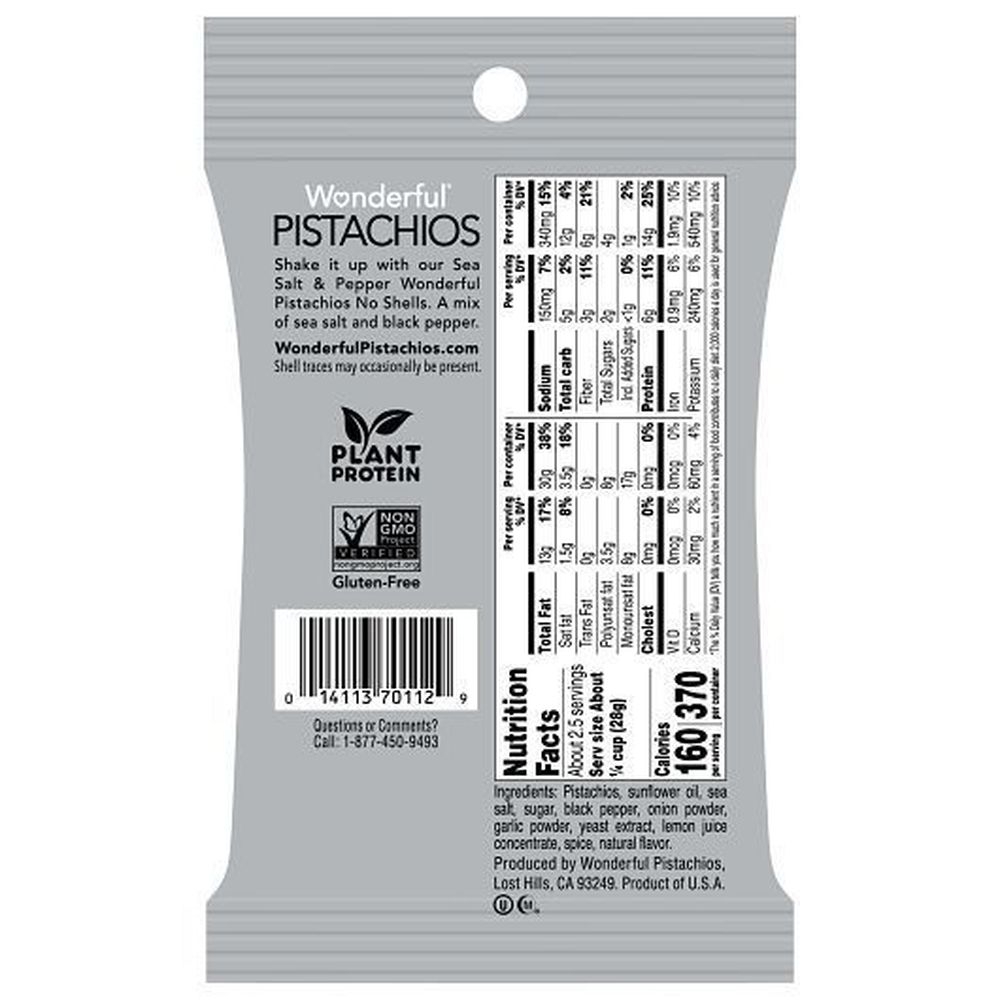 Wonderful Sea Salt and Pepper No Shell Pistachios, 2.25 Ounce -- 24 per case