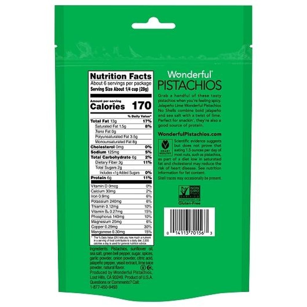 Wonderful No Shell Jalapeno Lime Pistachios, 5.5 Ounce -- 10 per case