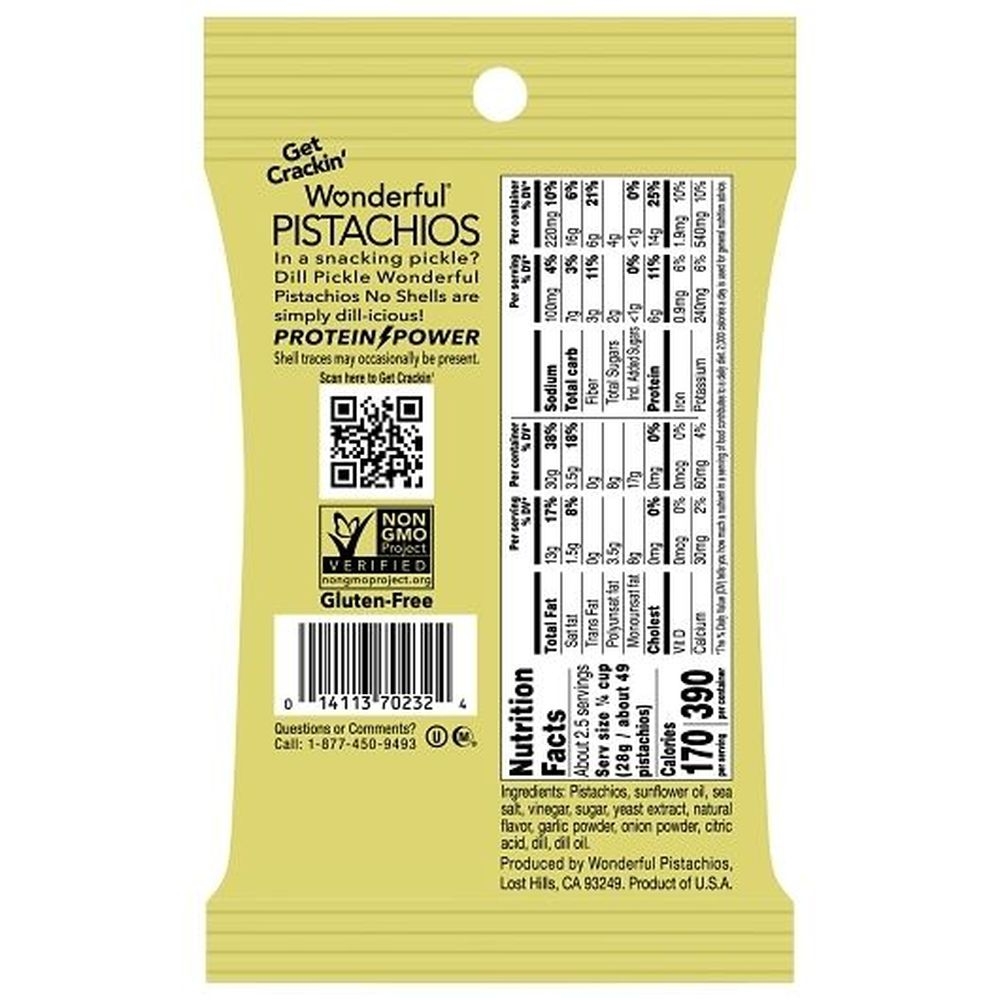 Wonderful Dill Pickle No Shell Pistachios, 2.25 Ounce -- 24 per case
