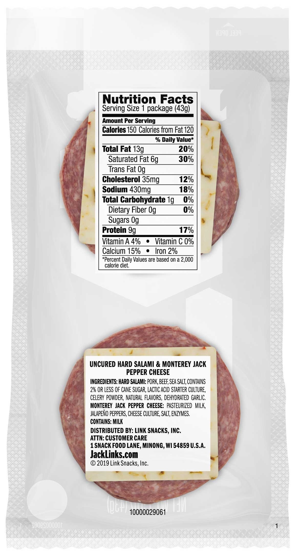 Jack Links Beef Pork Hard Salami and Pepper Jack Cheese, 1.5 Ounce -- 16 per case