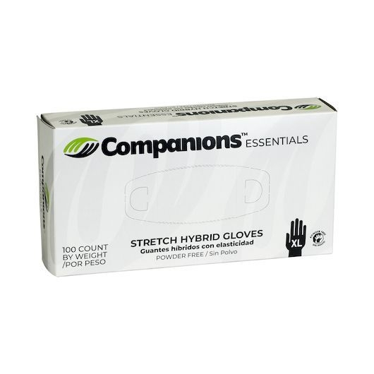 Companions Essentials Clear Extra Large Stretch Hybrid Gloves, 100 count -- 10 per case