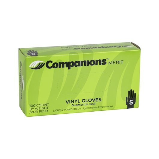 Companions Merit Small Powdered Vinyl Gloves, 100 count -- 4 per case