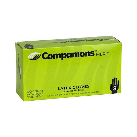 Companions Merit Small Powdered Latex Gloves, 100 count -- 4 per case