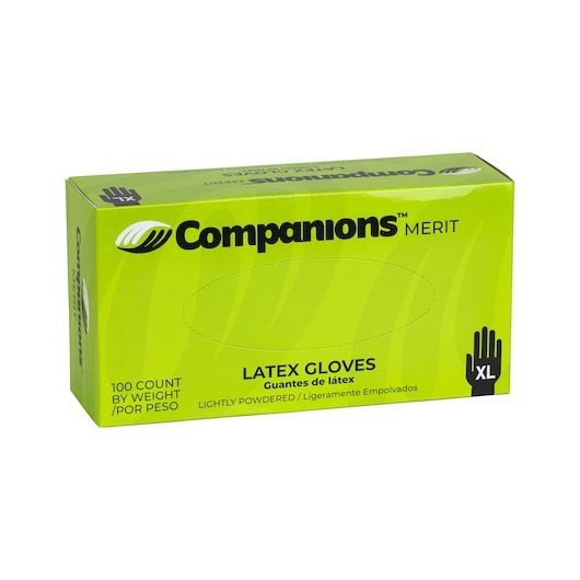 Companions Merit Extra Large Powdered Latex Gloves, 100 count -- 4 per case