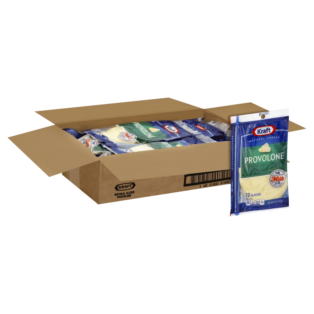 Kraft Natural Provolone Deli Fresh Cheese Slice, 8 Ounce -- 10 per case.