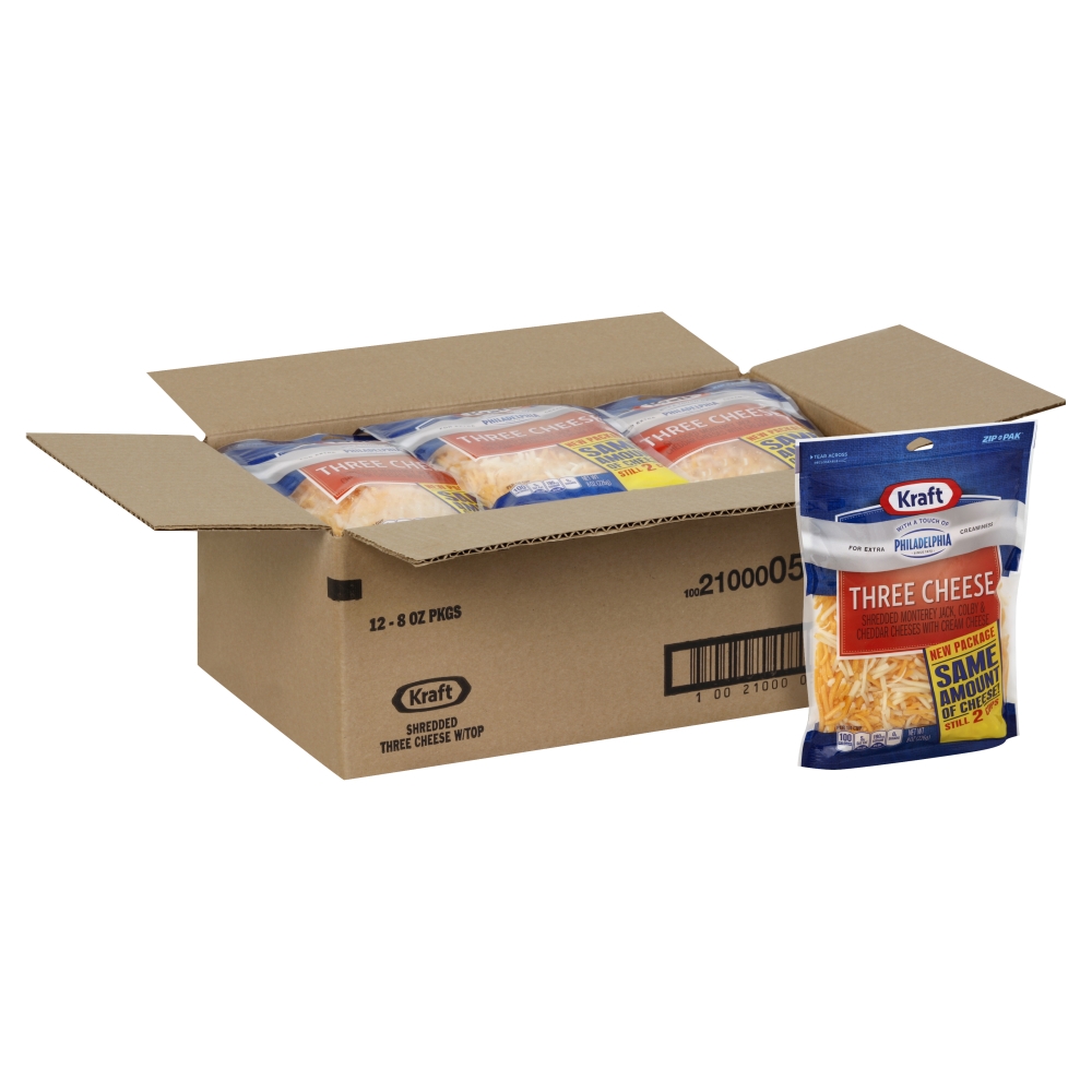 Kraft Natural Shredded Three Cheese, 8 ounce -- 12 per case