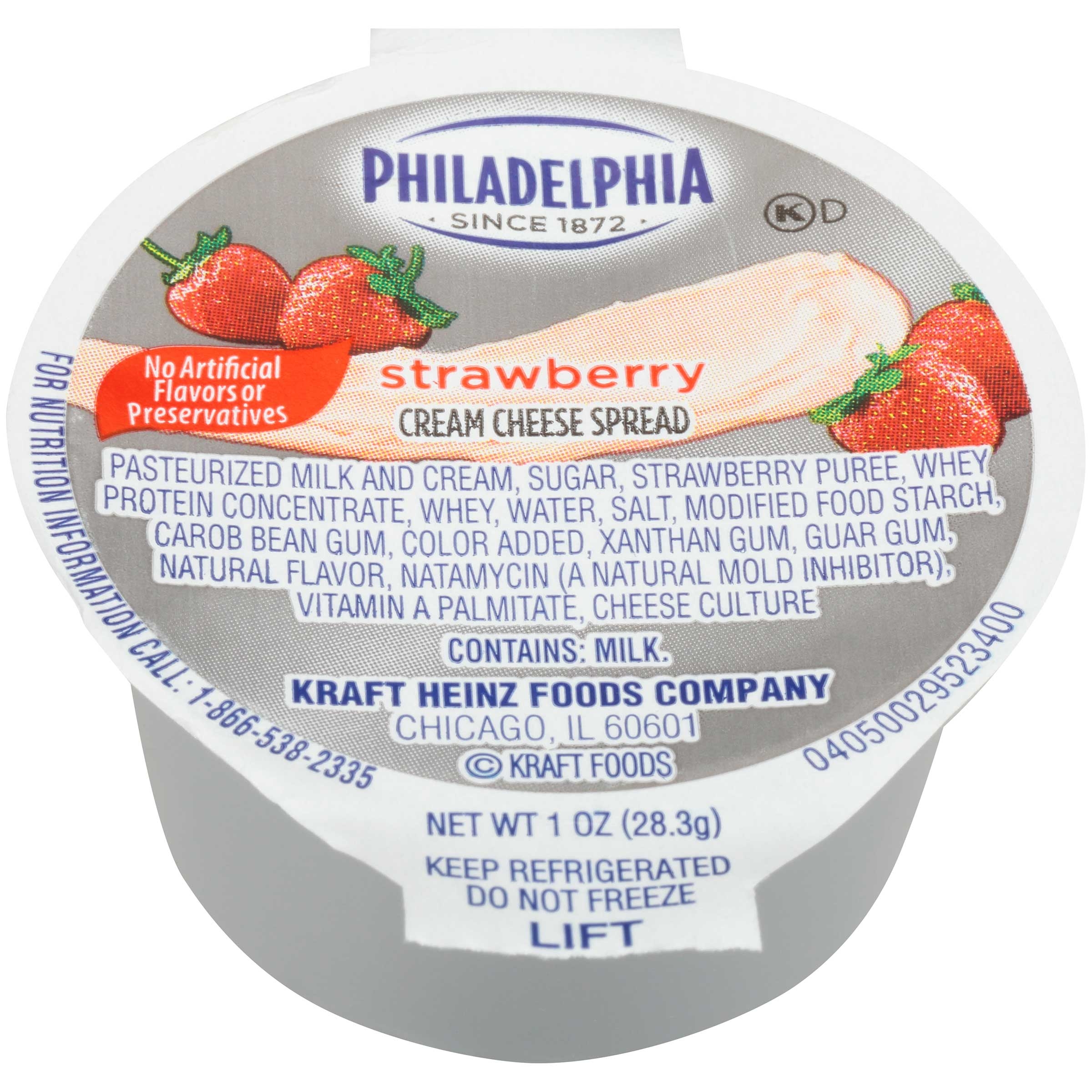 Kraft Philadelphia Strawberry Cream Cheese - Cup, 1 Ounce -- 100 per case.