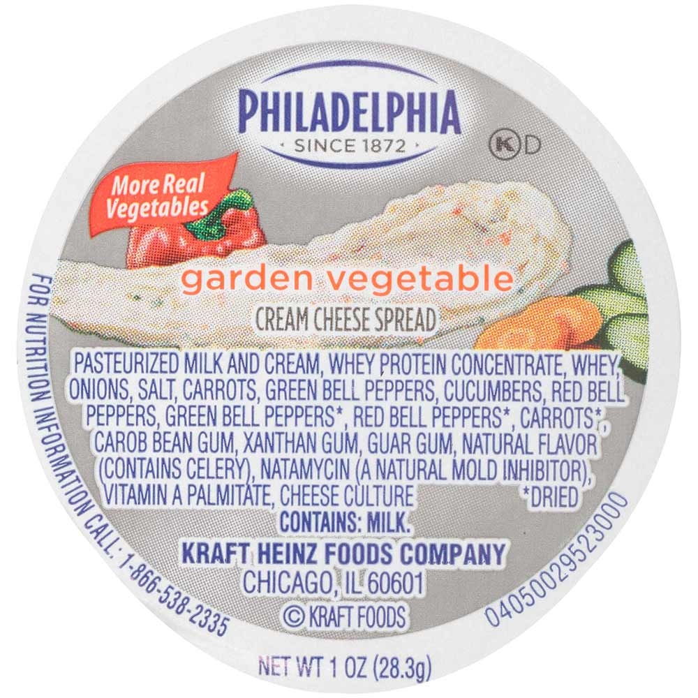 Kraft Philadelphia Garden Vegetable Cream Cheese - Cup, 1 Ounce -- 100 per case.