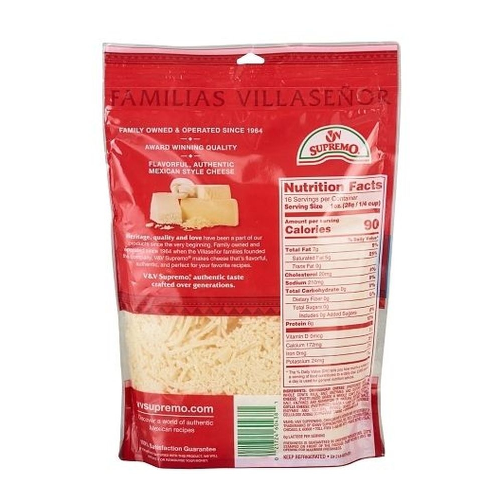 VV Supremo Mexican Blend Shredded 3 Cheese, 1 Pound -- 12 per case