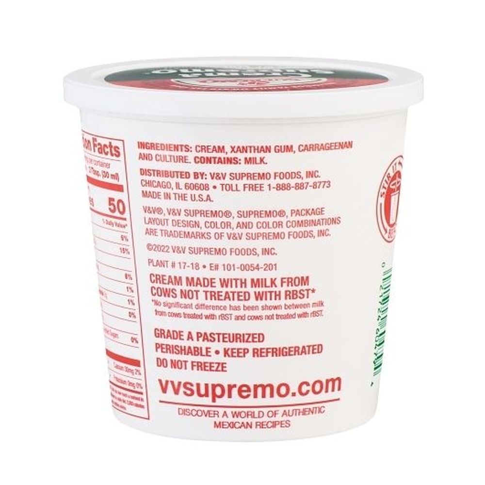 Supremo Crema Supremo Mexican Style Cultured Sour Cream, 24 Ounce -- 6 per case