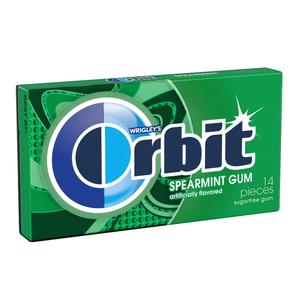 Wrigley Spearmint Orbit Bubble Gum -- 144 per case.