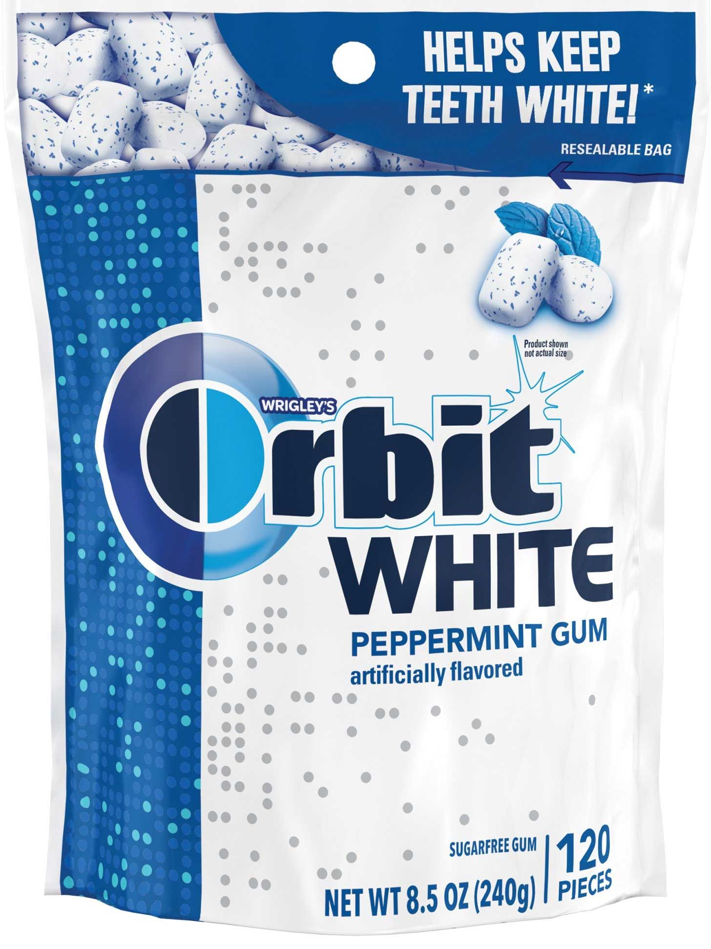 Orbit White Peppermint Sugarfree Chewing Gum, Stand Up Bag, 8.5 Ounce -- 8 Per Case