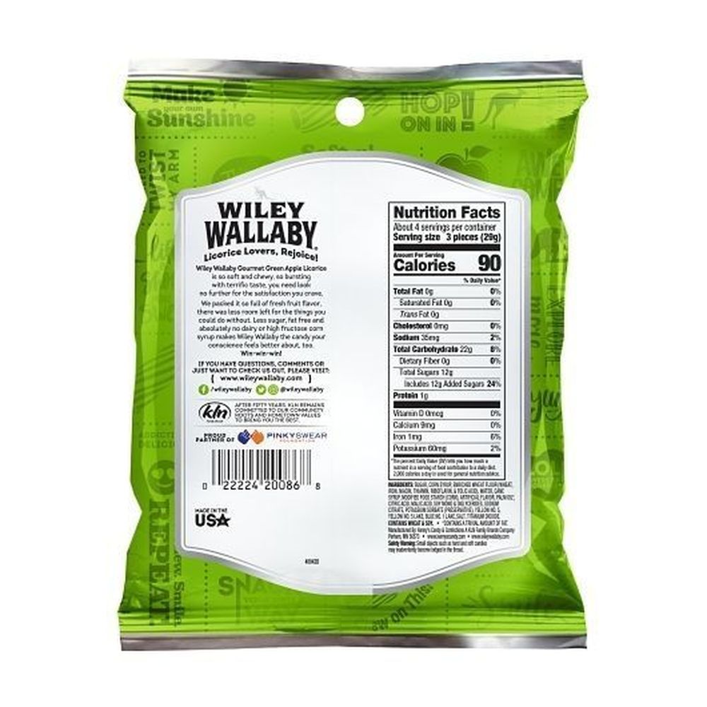 Wiley Wallaby Soft and Chewy Green Apple Licorice, 4 Ounce -- 12 per case