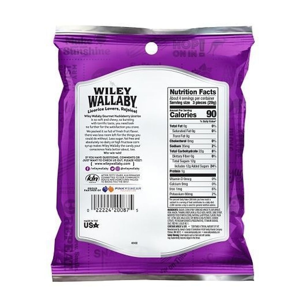 Wiley Wallaby Soft and Chewy Huckleberry Licorice, 4 Ounce -- 12 per case
