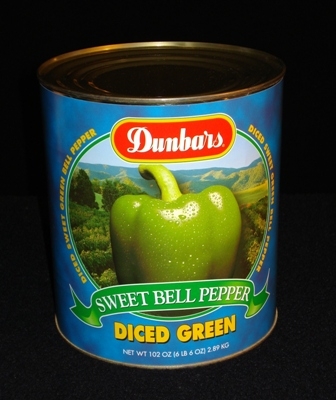 Moody Dunbar Diced Green Peppers - no. 10 can, 6 cans per case. Regular Pack