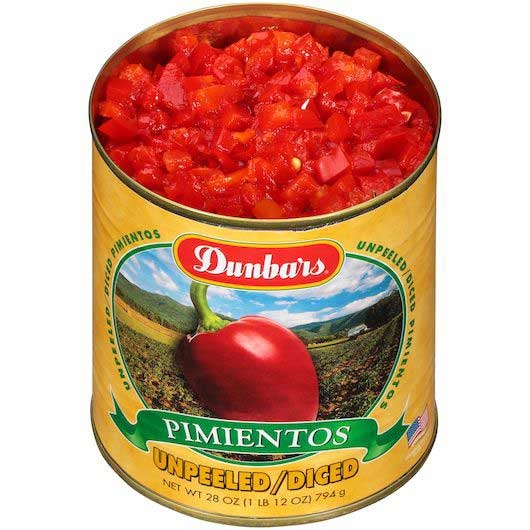 Dunbar Diced Unpeeled Pimientos, 28 Ounce -- 12 per case