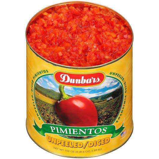 Dunbar Diced Unpeeled Pimientos, 102 Ounce -- 6 per case