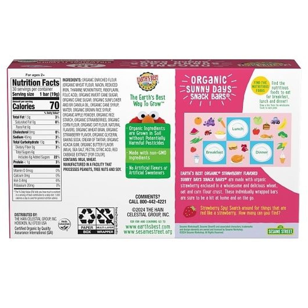 Earths Best Organic Strawberry Sunny Days Snack Bar, 20.1 Ounce -- 8 per case