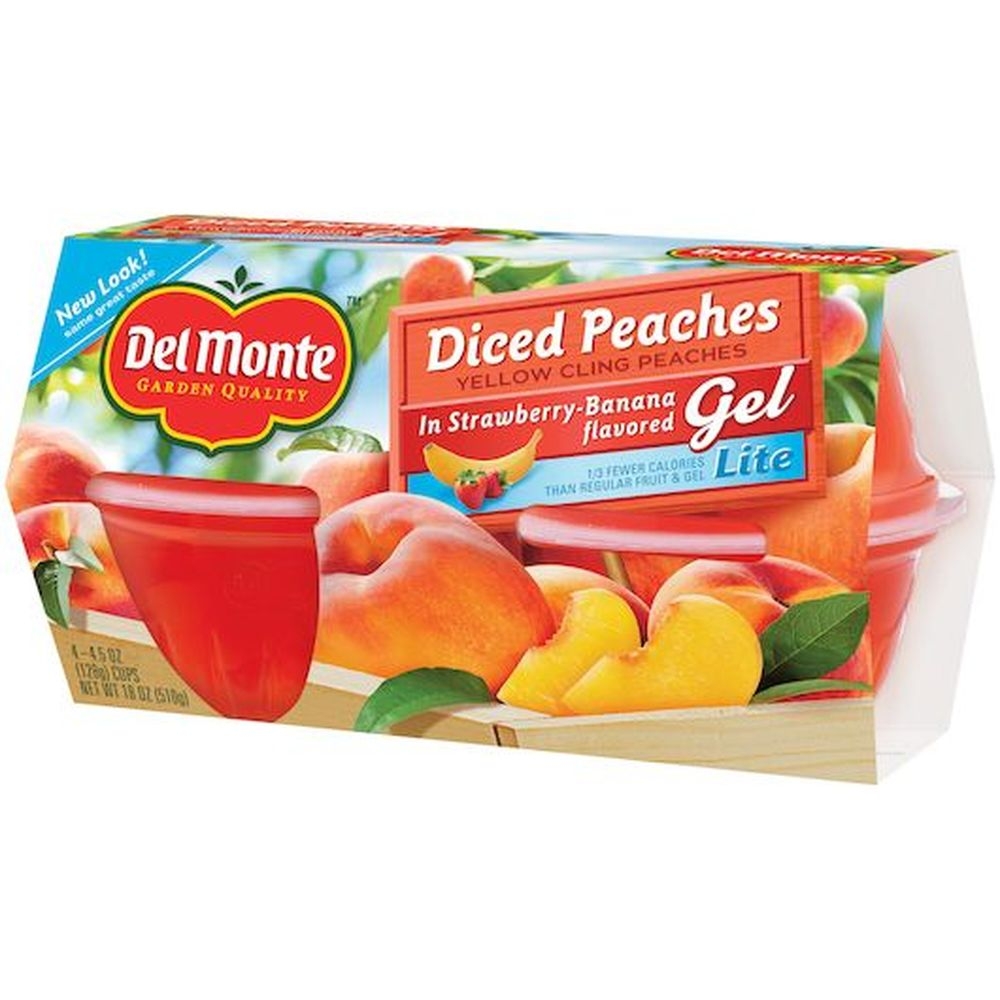 Del Monte Lite Diced Yellow Cling Peaches in Strawberry-Banana Flavored Gel, 18 Ounce Cup -- 6 per case