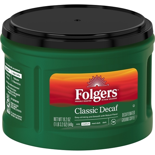 Folgers Classic Roast Decaffeinated Ground Coffee, 19.2 Ounce -- 6 per case